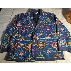 Sandy Starkman Embroidered Floral  Jacket Y2K Late 90's Boho Artwear Blazer S